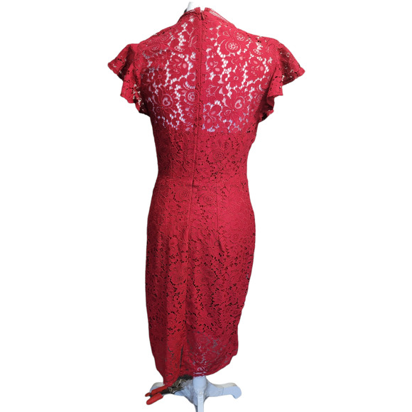 EXPRESS Red Lace Party Dress with Flutter Sleeves Sz. 4 - Picture 4 of 9